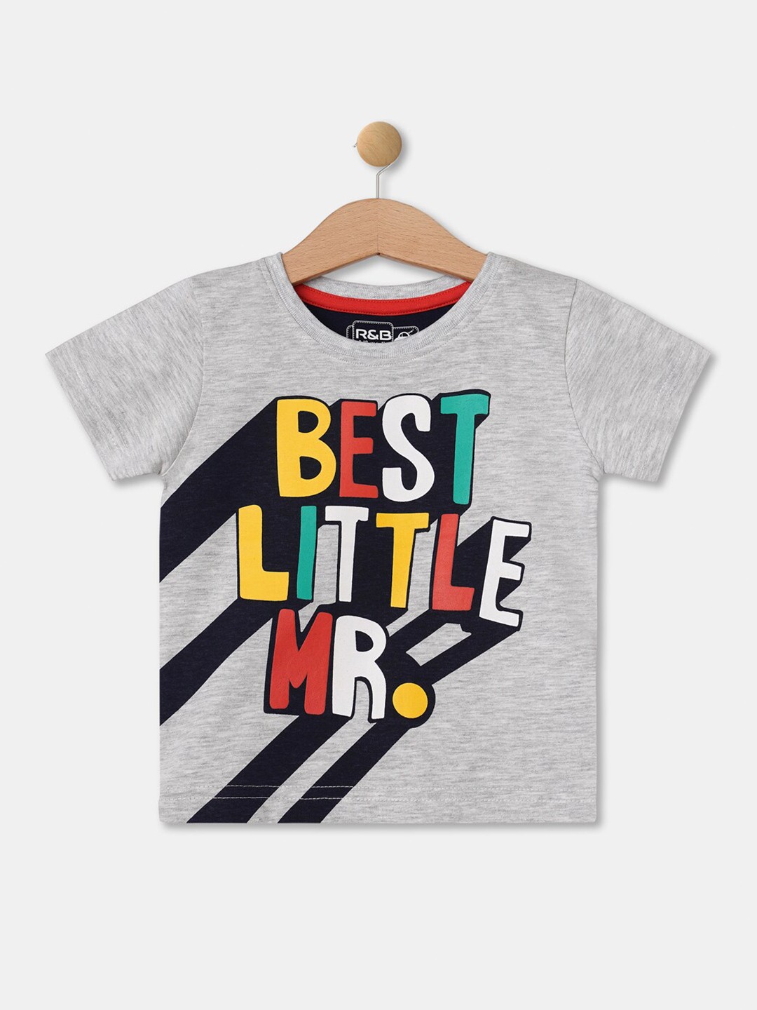 

R&B Boys Grey Typography Printed Applique T-shirt