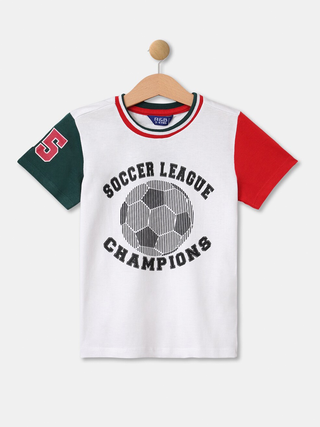 

R&B Boys White & bright gray Sports Printed Applique T-shirt