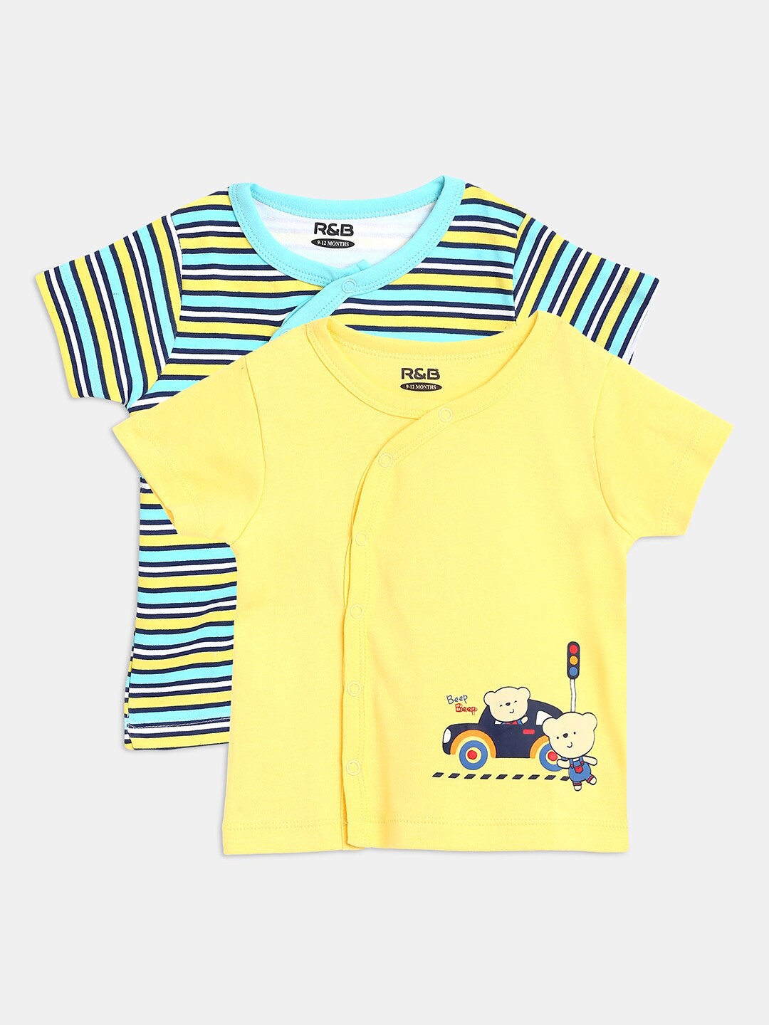 

R&B Boys Multicoloured & calamansi 2 Striped V-Neck Applique T-shirt, Multi