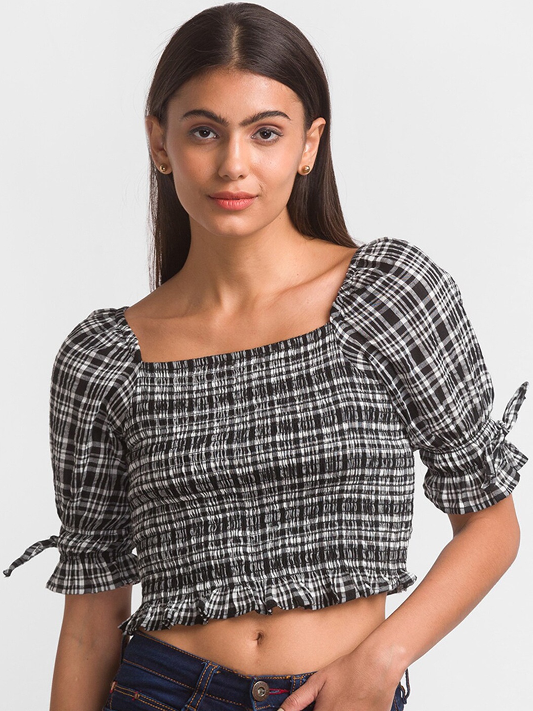 

Globus Multicoloured & anthracite Checked Crop Top, Multi