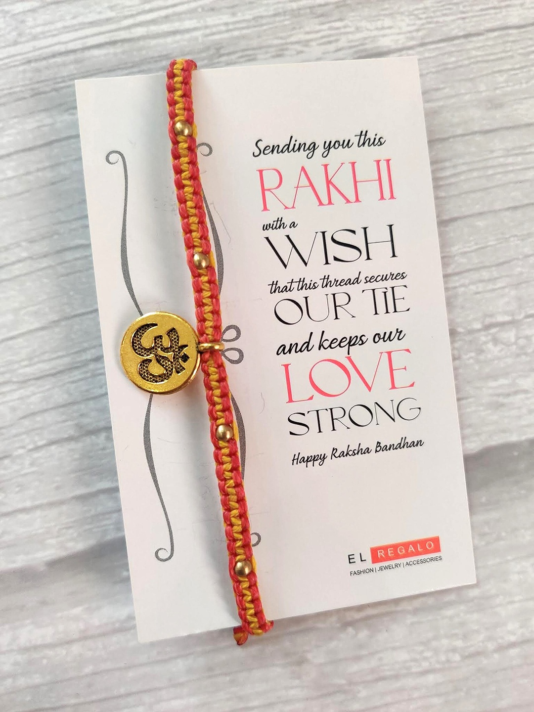 

EL REGALO Bracelet Rakhi Combo for Bhaiya With Roli Chawal Shagun and Greeting Card, Gold