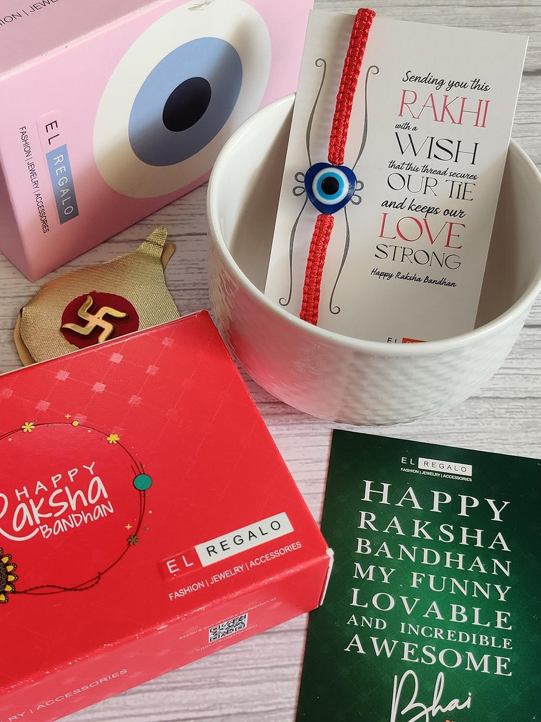 

EL REGALO Evil Eye Rakhi Combo for Bhai With Roli Chawal Shagun and Greeting Card, Multi