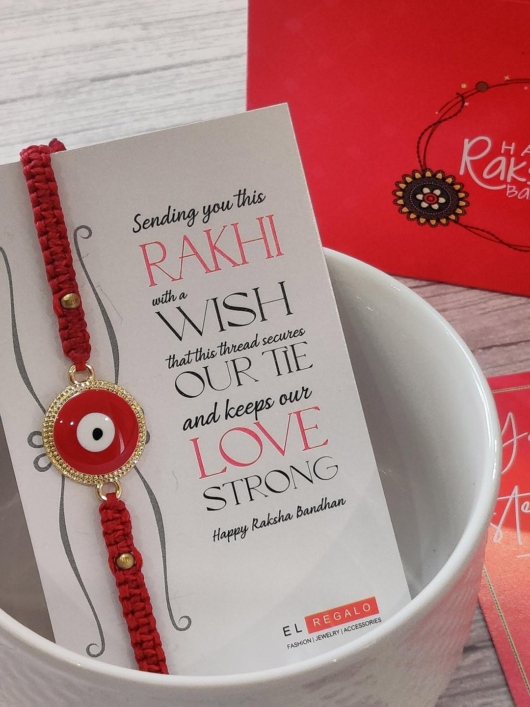 

EL REGALO Bracelet Rakhi Combo for Bhaiya With Roli Chawal Shagun and Greeting Card, Red