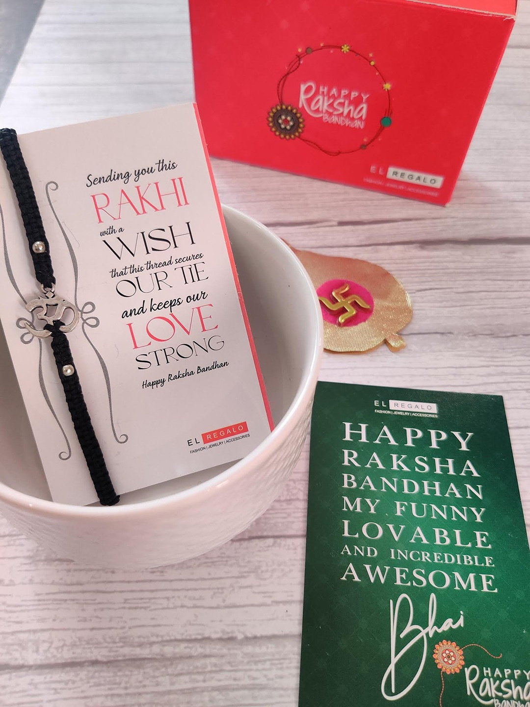 

EL REGALO Bracelet Rakhi Combo for Bhaiya With Roli Chawal Shagun and Greeting Card, Silver