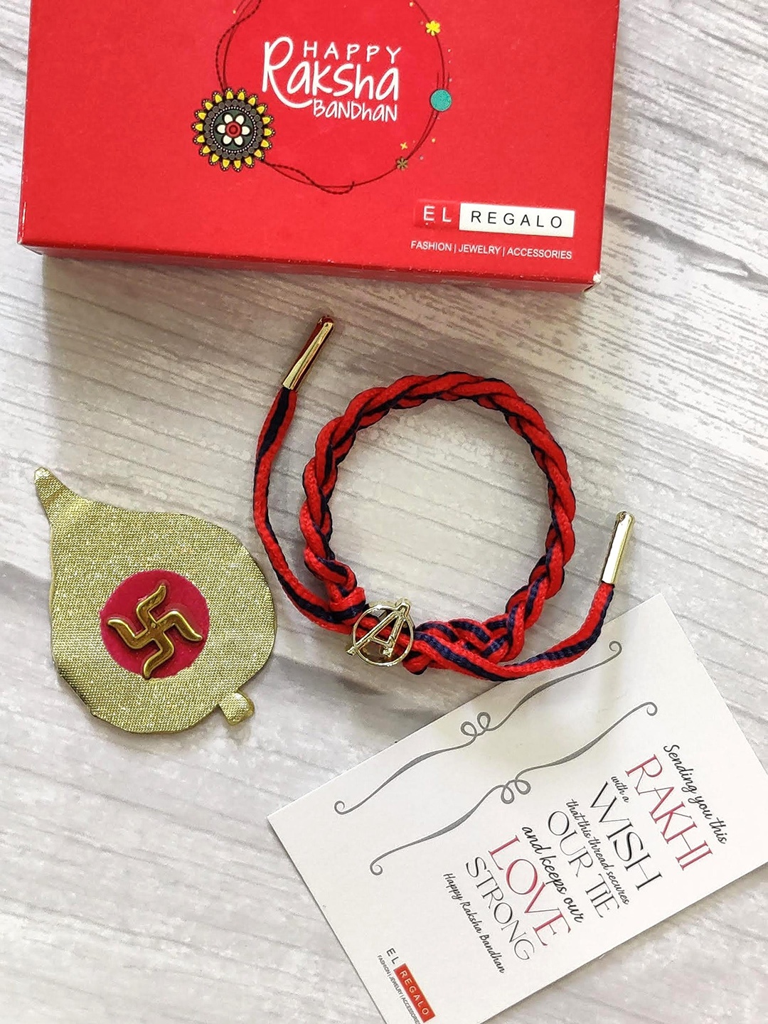 

EL REGALO Bracelet Rakhi Combo for Bhaiya With Roli Chawal Shagun and Greeting Card, Red