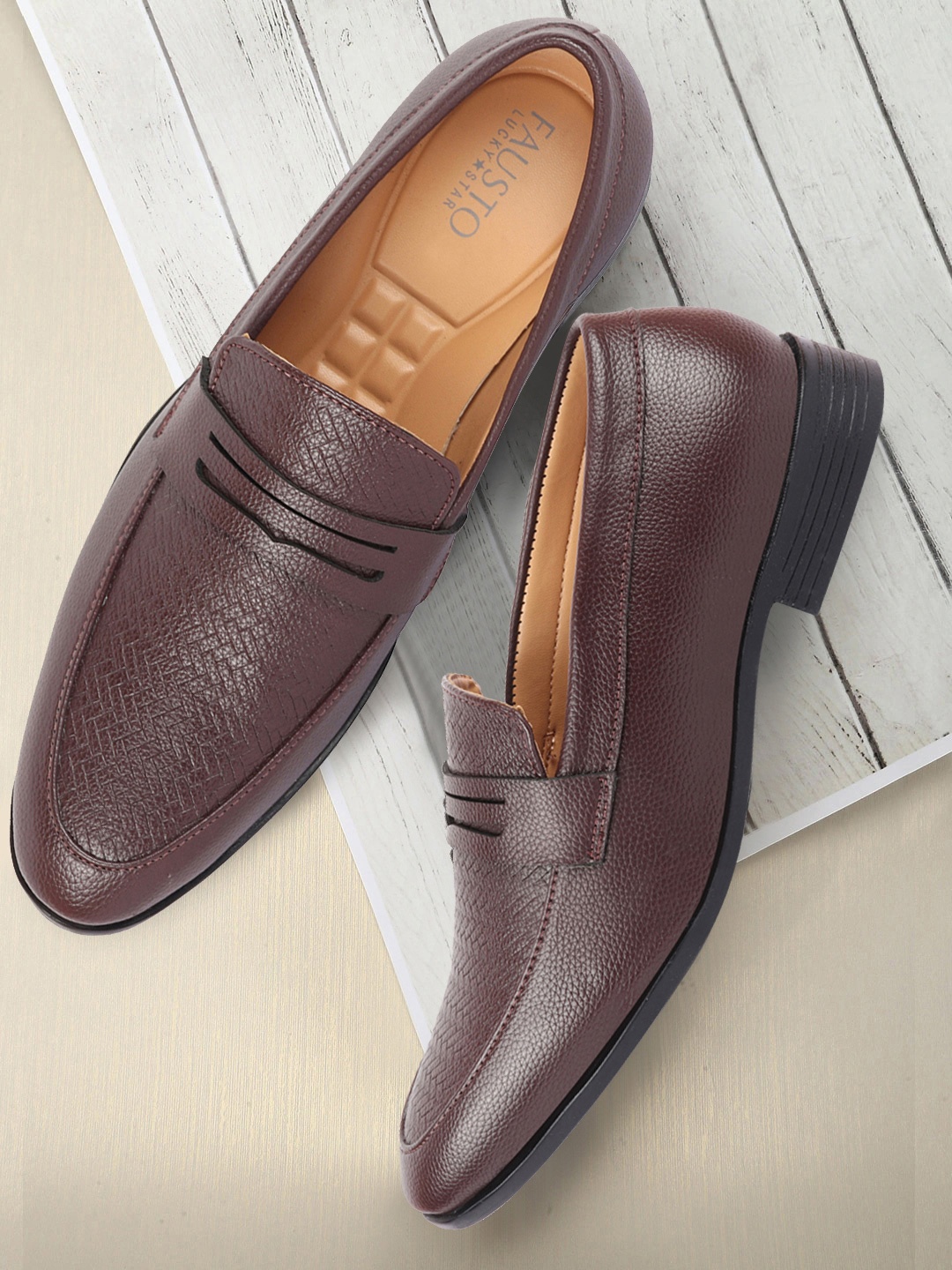 

FAUSTO Men Brown Formal Penny Loafer