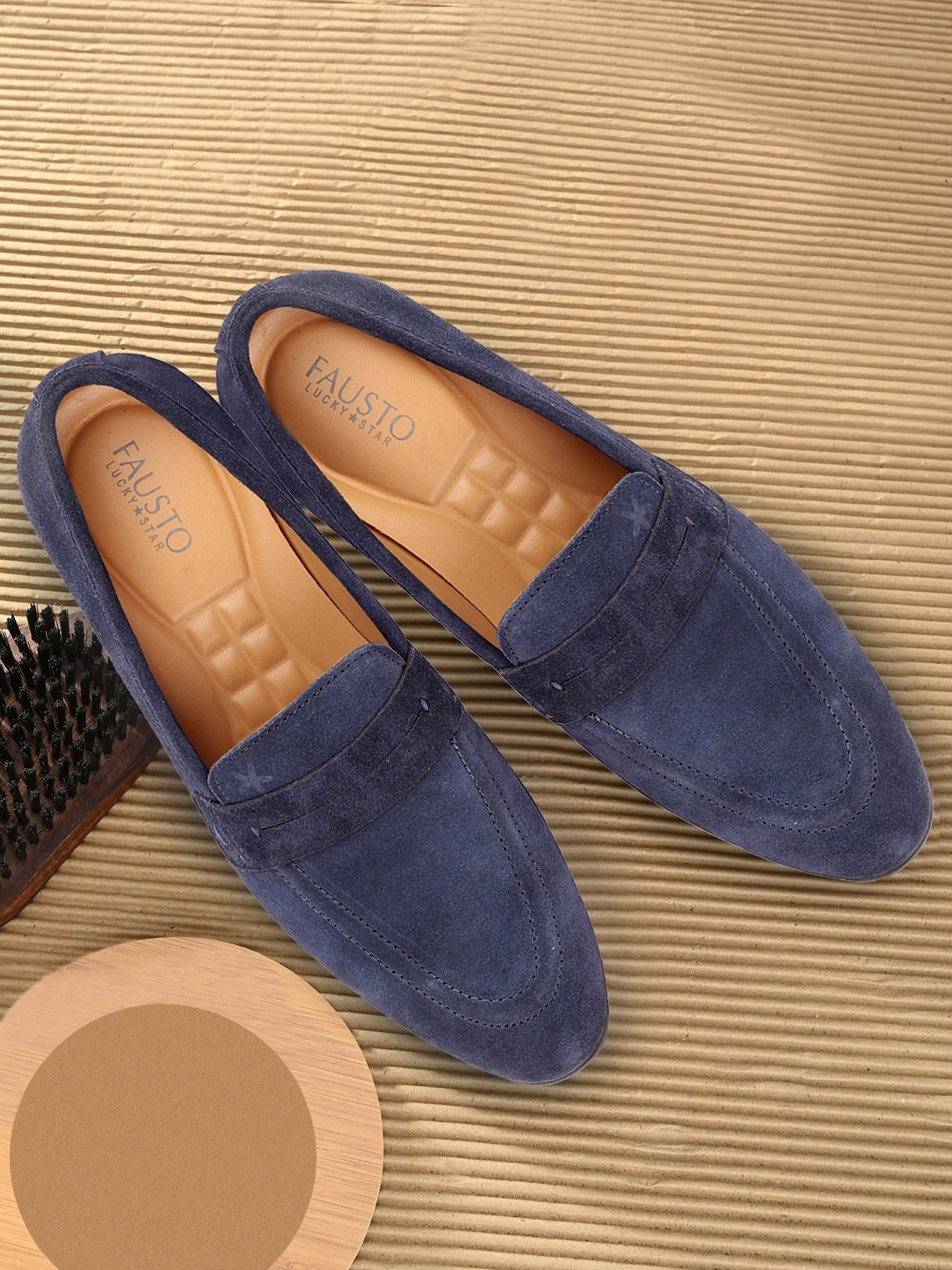 

FAUSTO Men Navy Blue Suede Loafers