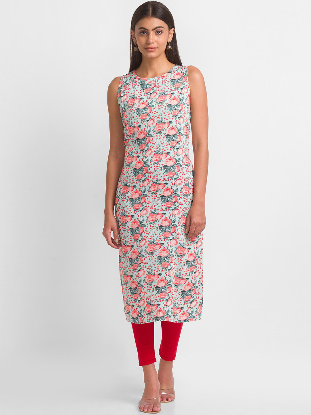 

Globus Women Green Floral Printed Kurta