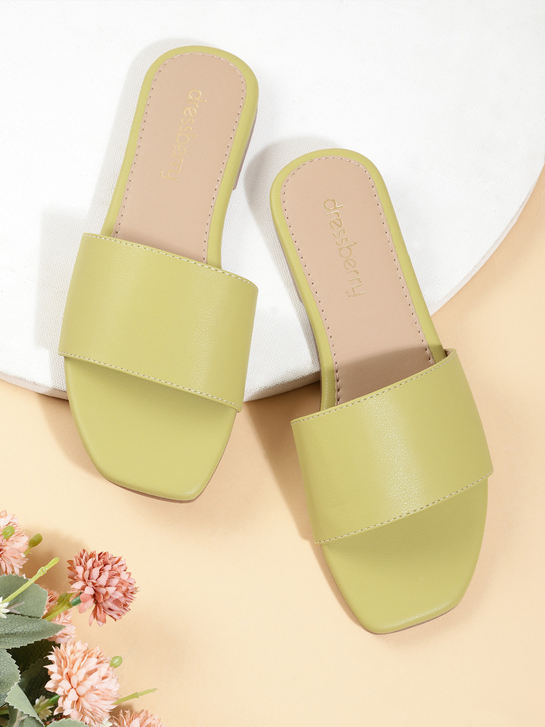 

DressBerry Women Green Solid Open Toe Flats