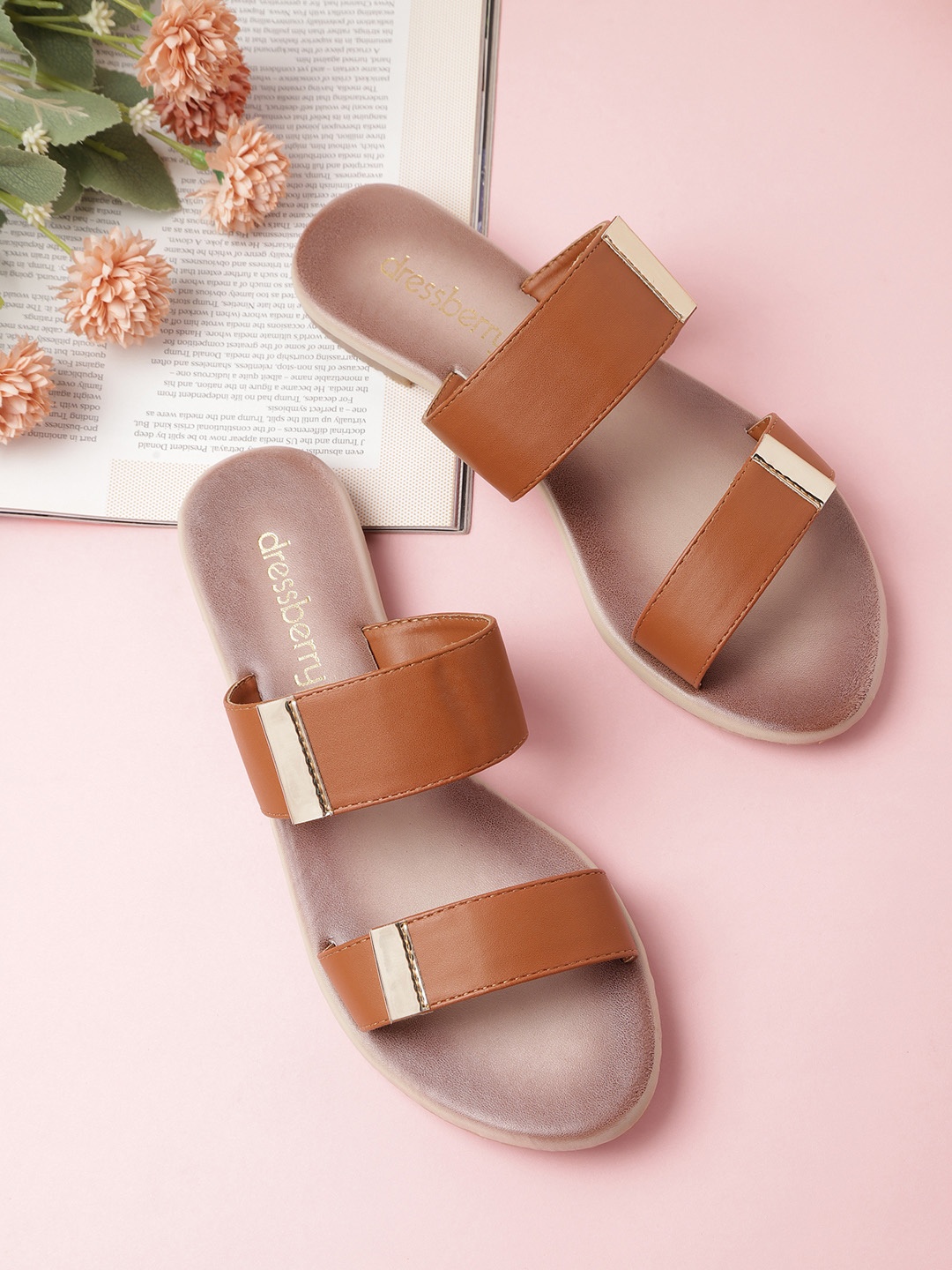 

DressBerry Women Solid Open Toe Flats, Tan