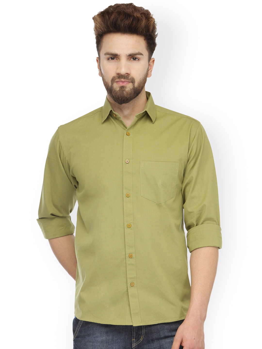

JAINISH Men Olive Green Comfort Fit Solid Casual Shirt