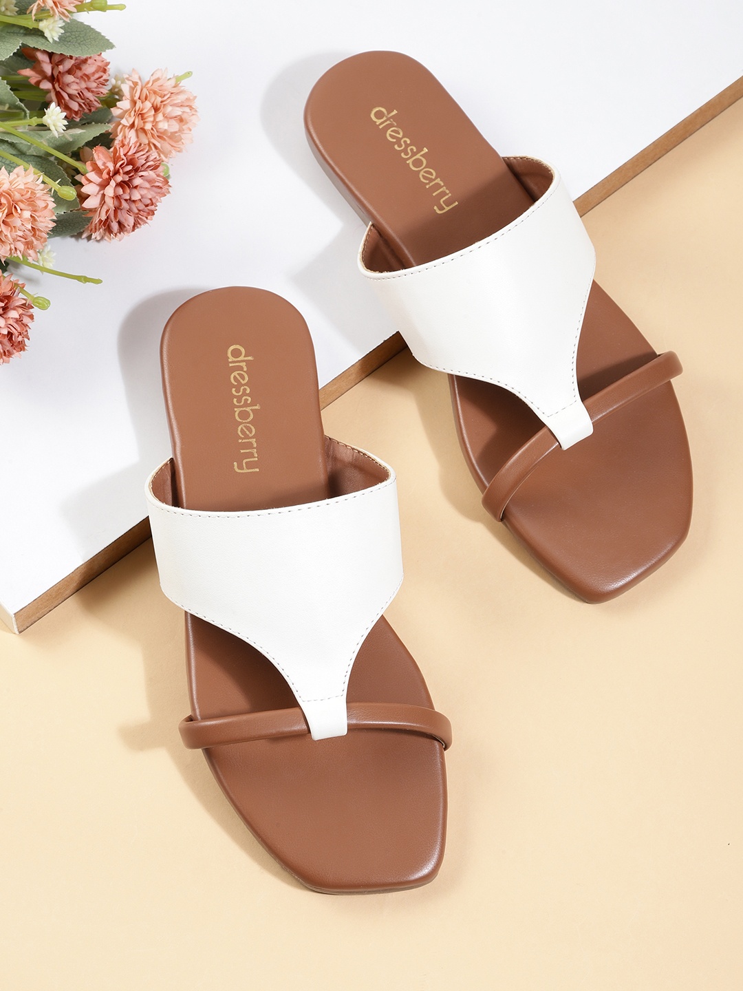 

DressBerry Women Tan Colourblocked Open Toe Flats