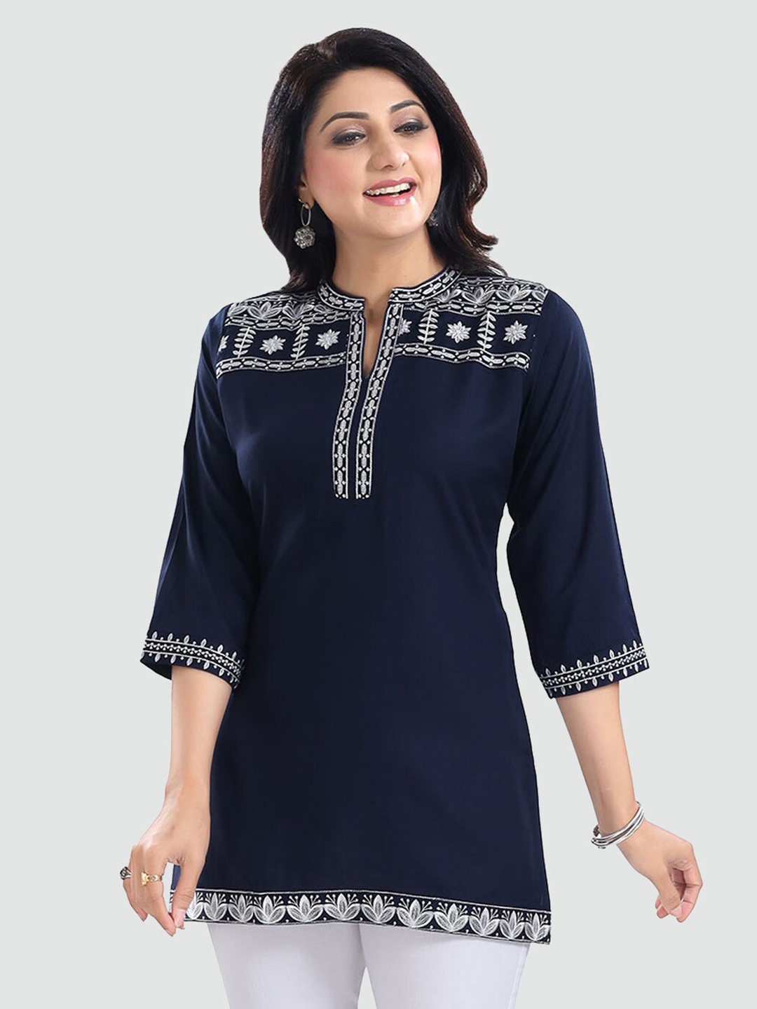 

Saree Swarg Navy Blue Embroidered Thread Work Thread Work Kurti