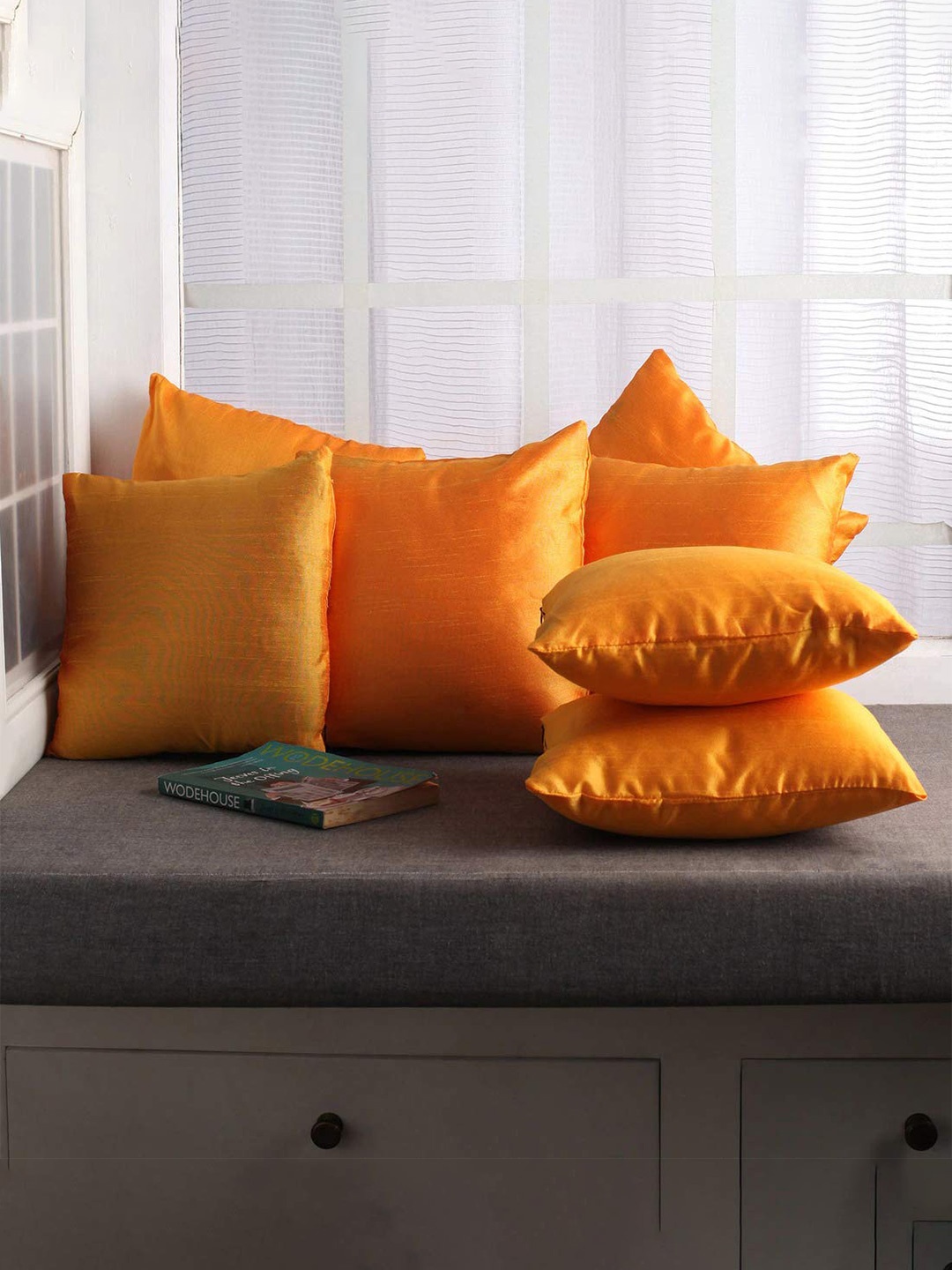 

Lushomes Yellow Set of 10 Square Cushion Covers