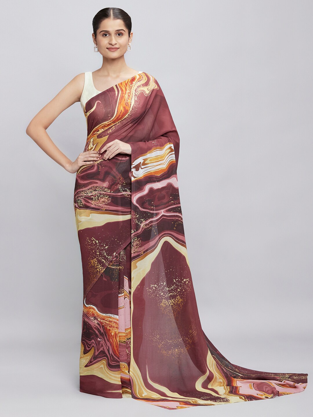

navyasa by liva Brown & Orange Saree