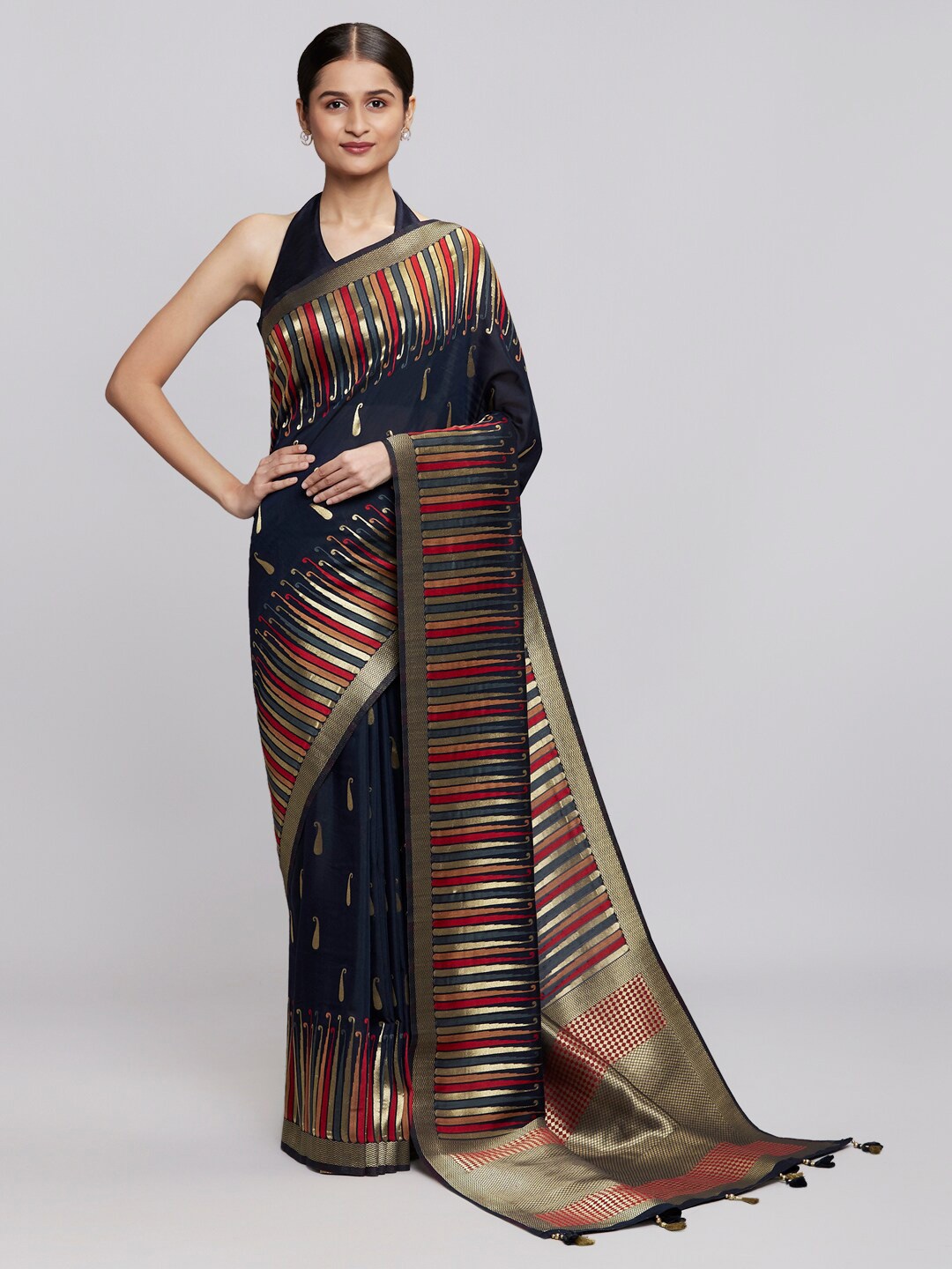 

navyasa by liva Blue & Gold-Toned Woven Design Saree
