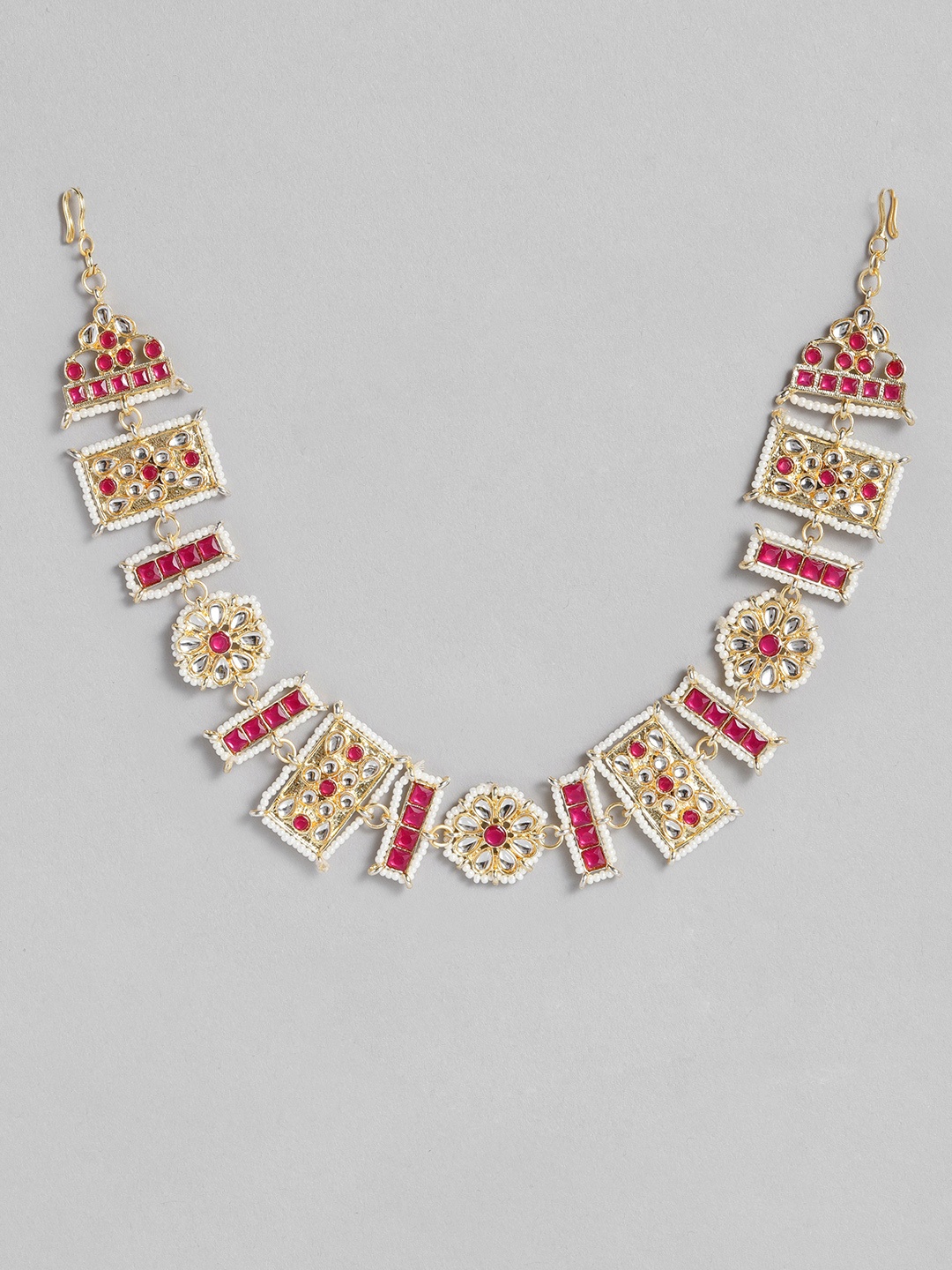 

I Jewels Pink & White Gold-Plated Kundan Studded & Beaded Sheeshphool