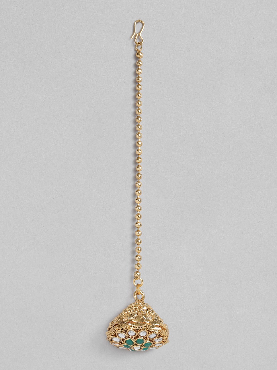 

I Jewels Green Gold-Plated Kundan-Studded Maang Tika