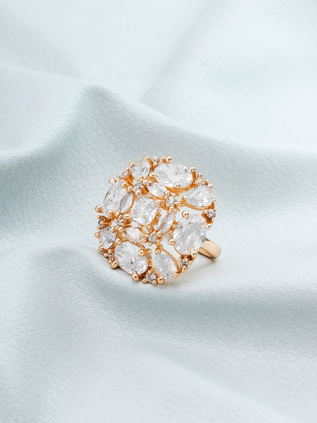 

aadita Rose Gold Plated White Stone Studded Ring