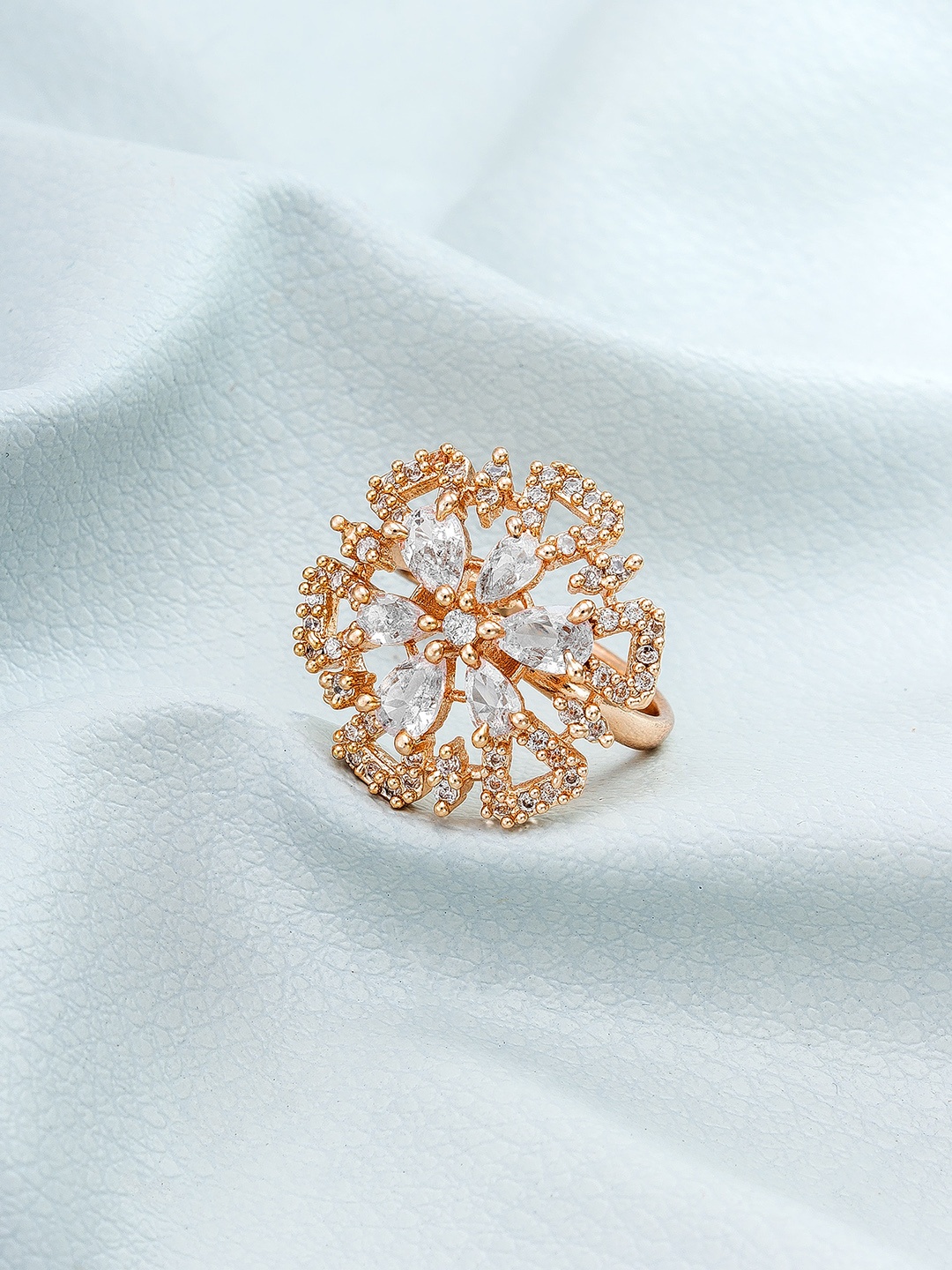

aadita Rose Gold Plated White Stone Studded Finger Ring