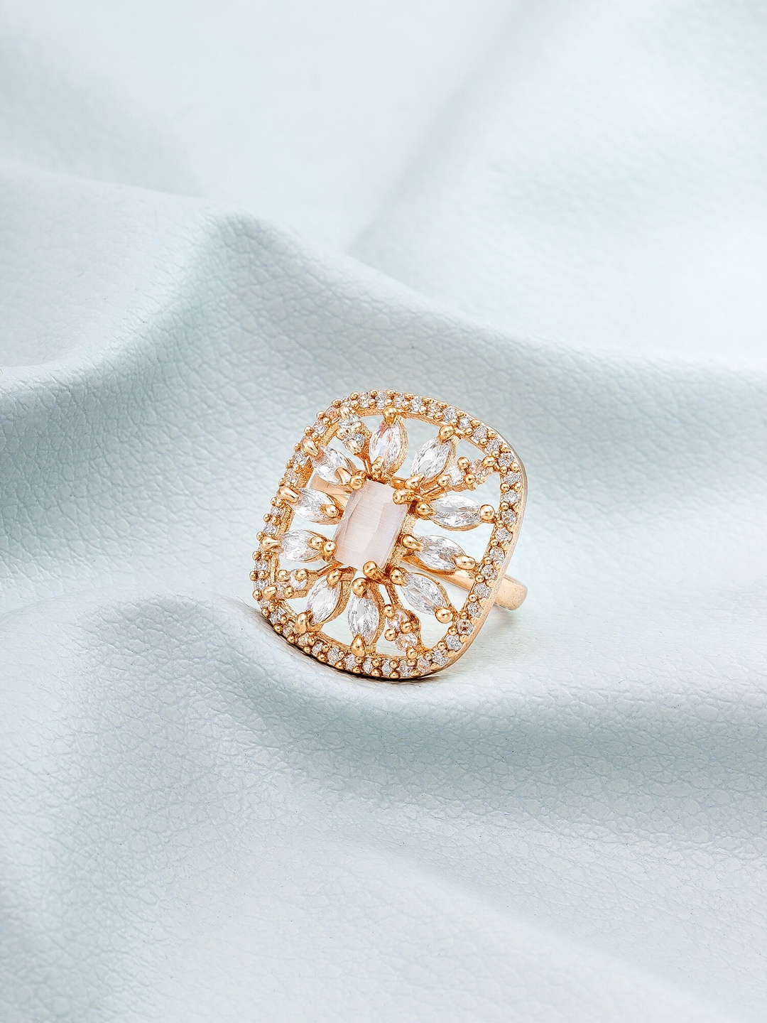 

aadita Rose Gold-Plated White Stone Studded Finger Ring