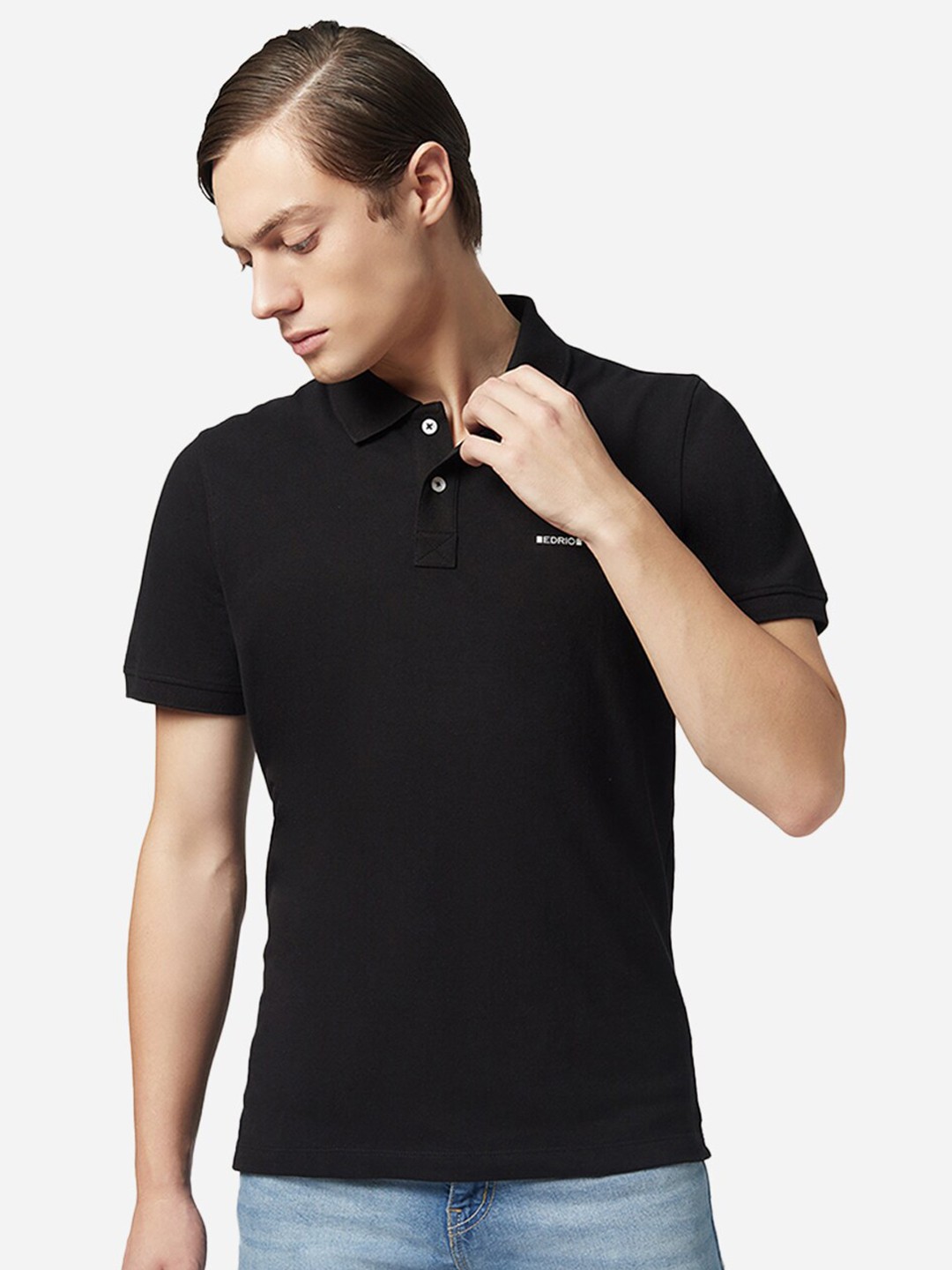 

EDRIO Men Black & french middle red purple Polo Collar T-shirt