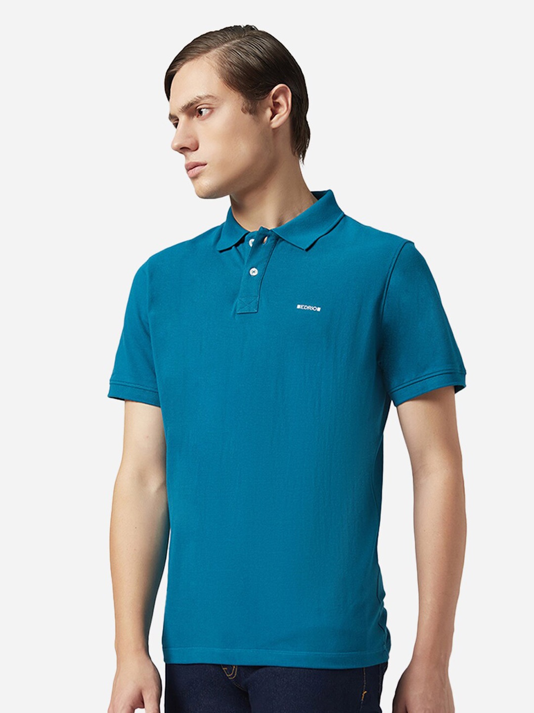 

EDRIO Men Teal & star command blue Polo Collar T-shirt