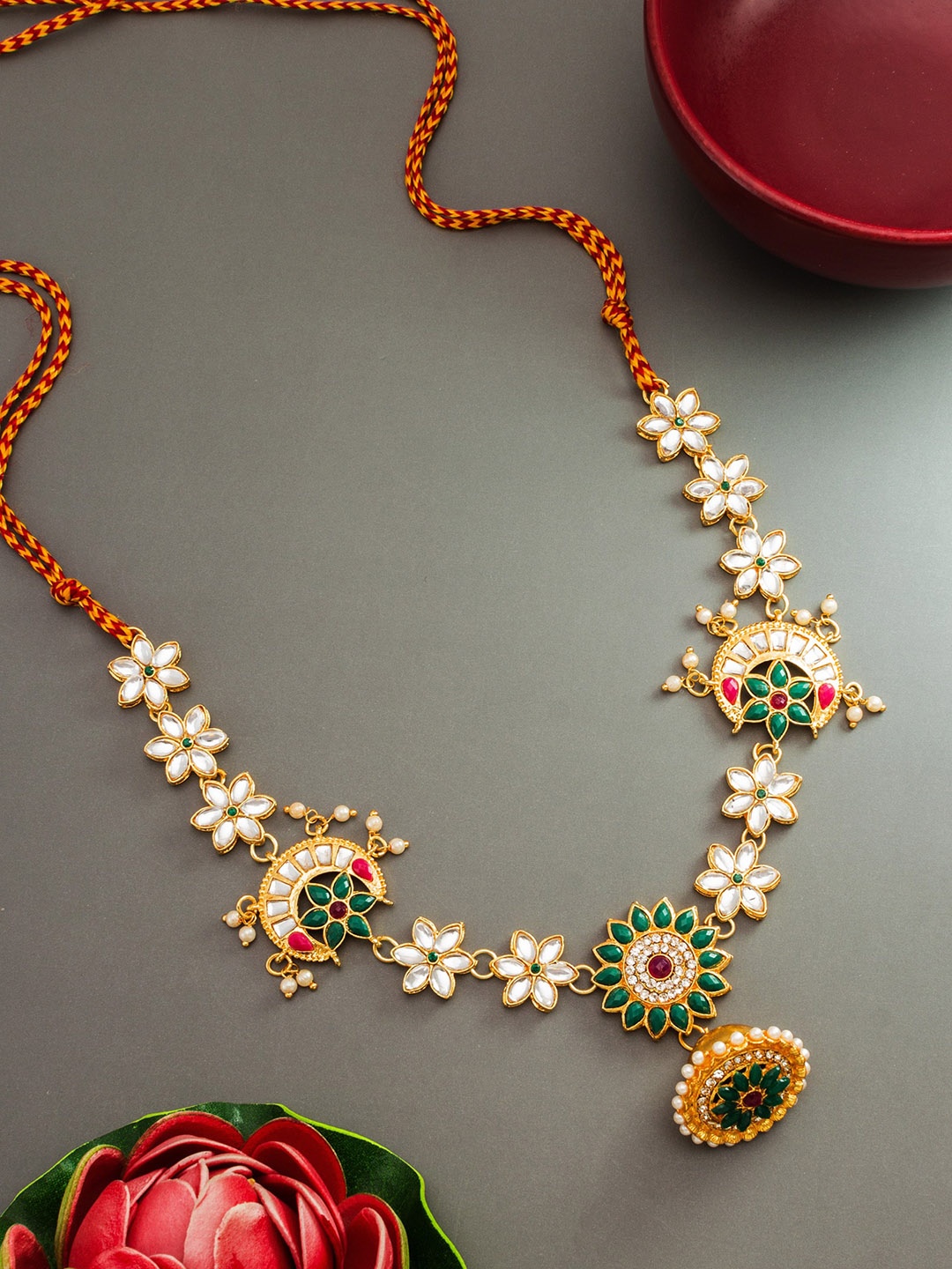 

Aadita Gold-Plated White & Green Kundan Studded Matha Patti