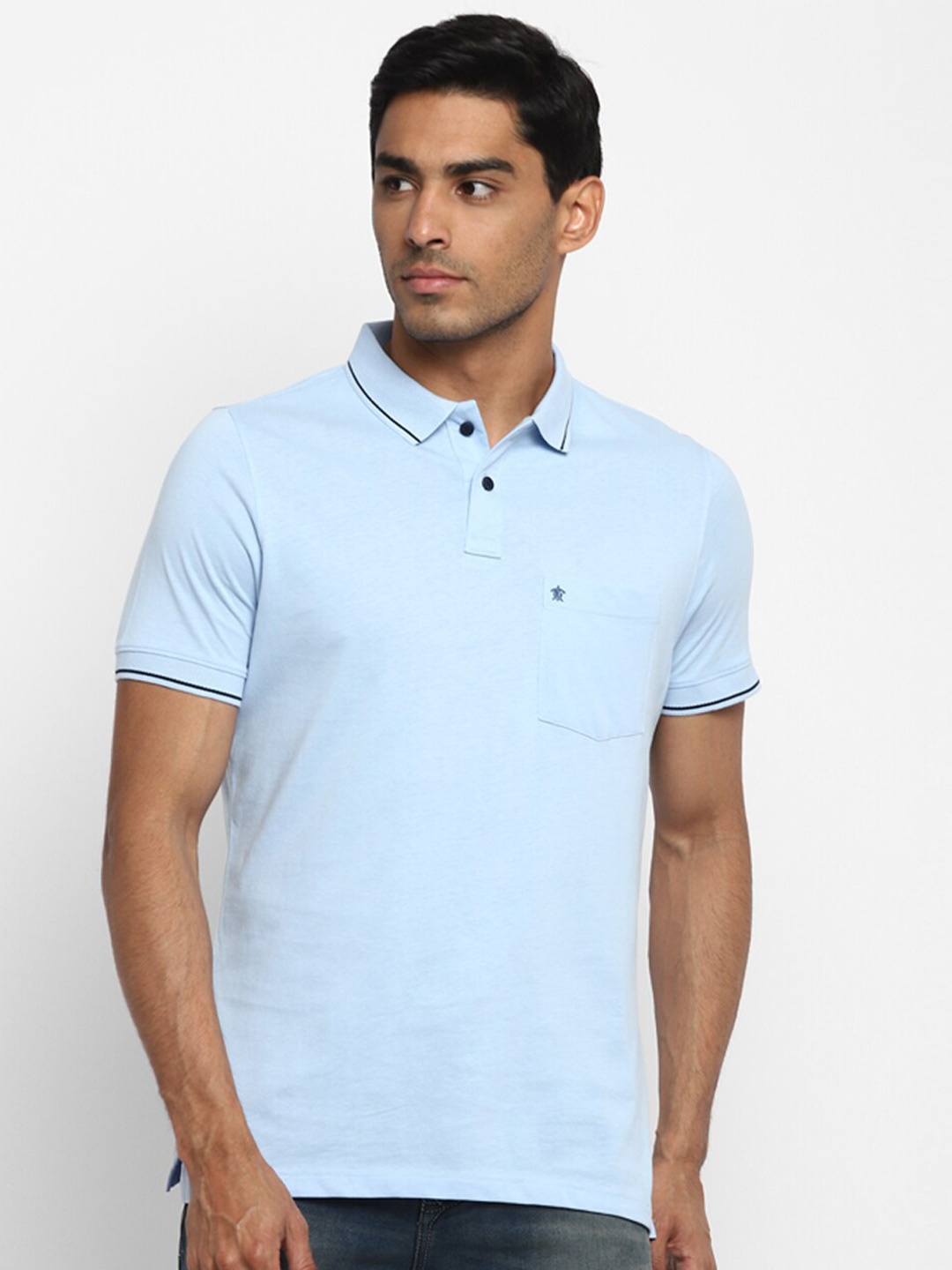 

Turtle Men Blue & pale gold Polo Collar Pure Cotton Slim Fit T-shirt