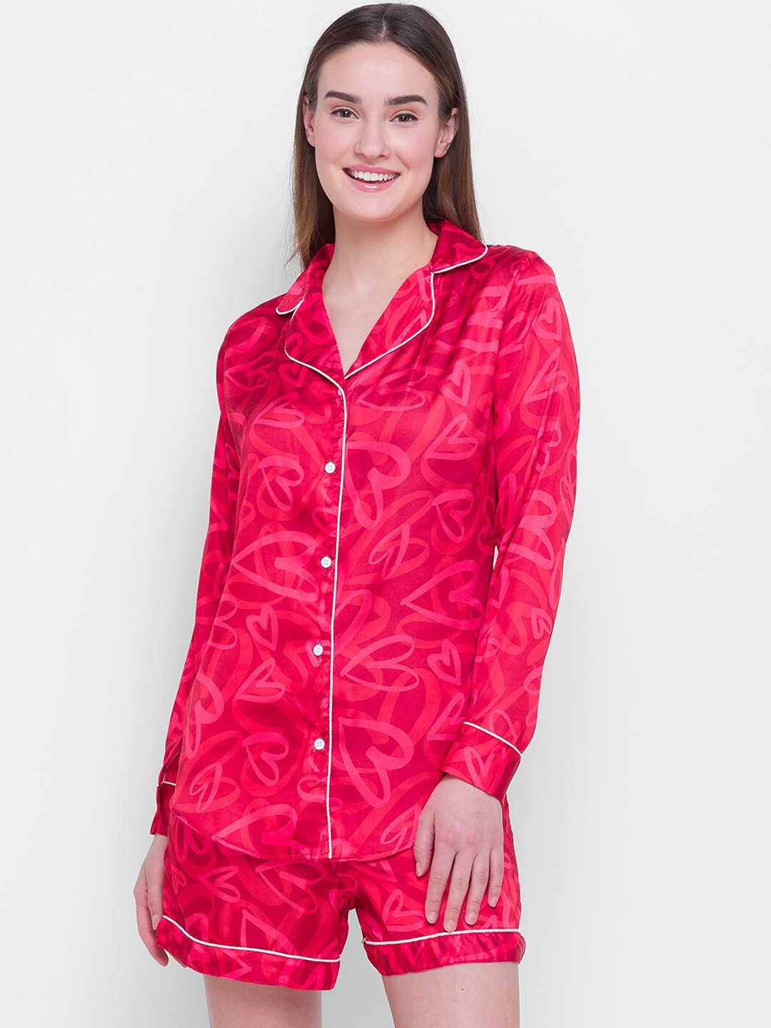 

Candyskin Women Red & White Printed Night suit