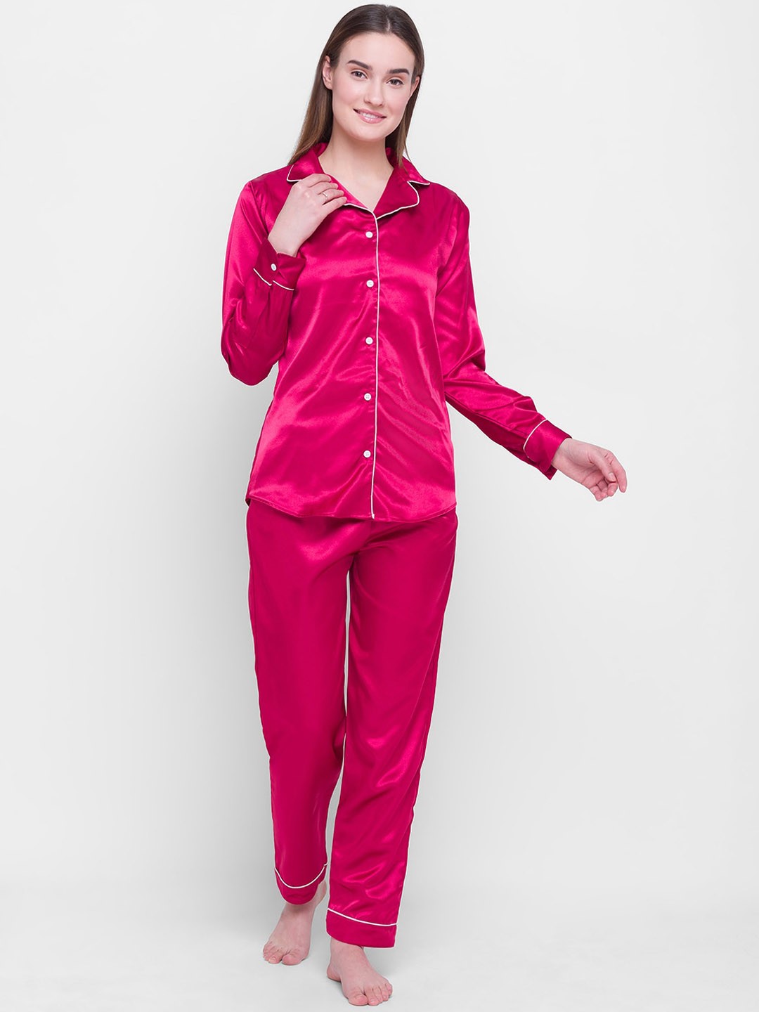 

Candyskin Women Burgundy & White Night suit