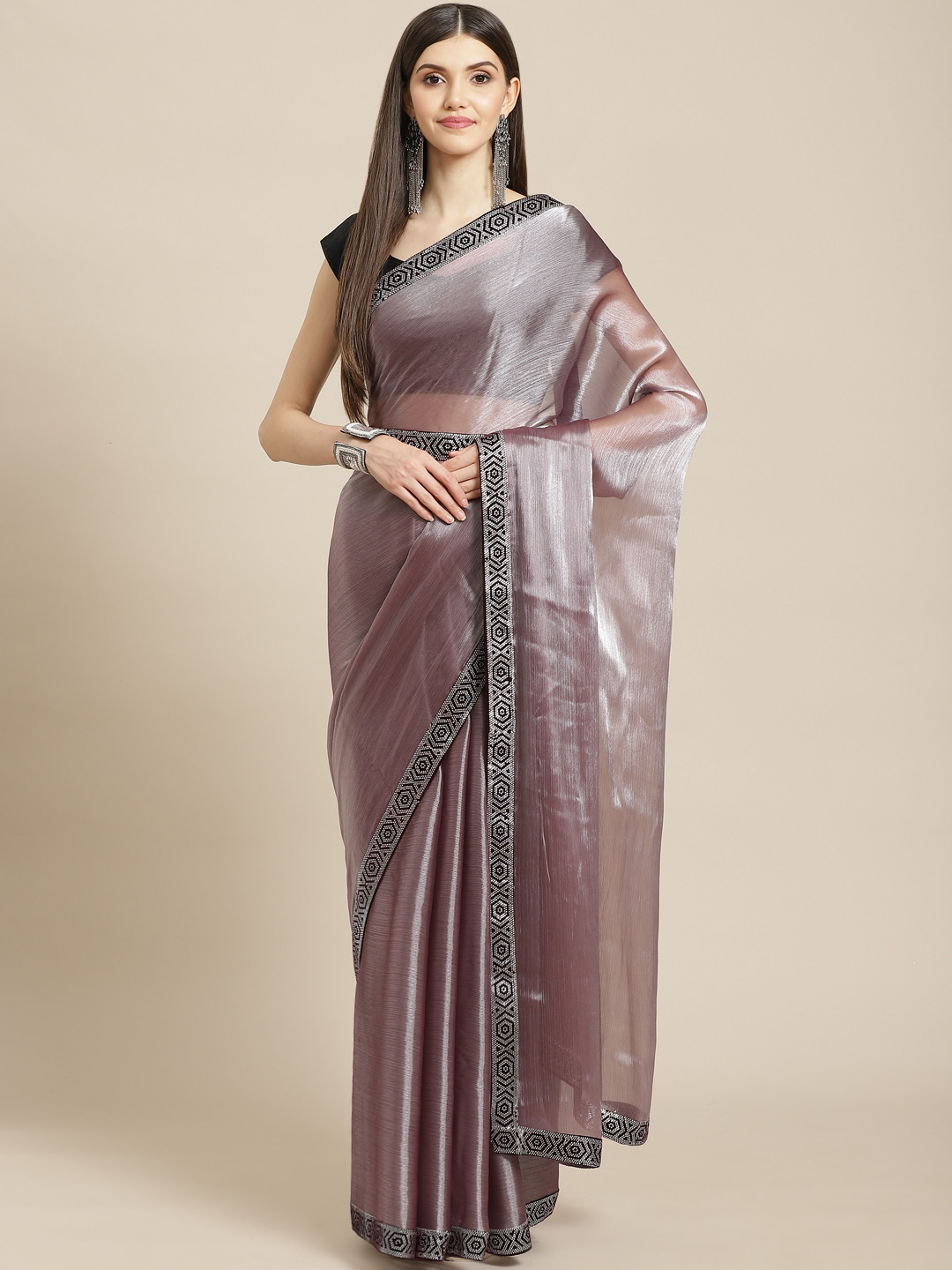 

CAMPAIGN TRENDS Purple Embellished Beads and Stones Organza Saree with Blouse Piece