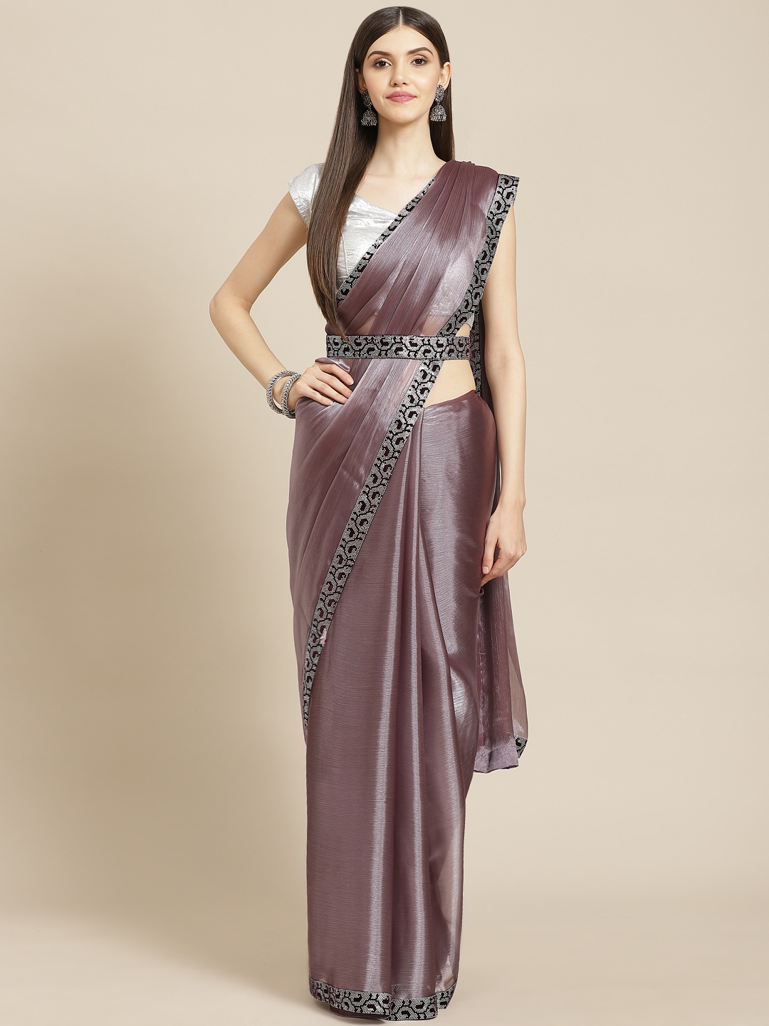 

CAMPAIGN TRENDS Purple Embellished Beads and Stones Organza Saree with Blouse Piece