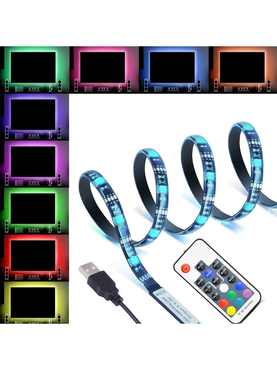 

XERGY Multicolored USB 5V USB LED Flexible Strip Light With 17 Key Controller, Multi