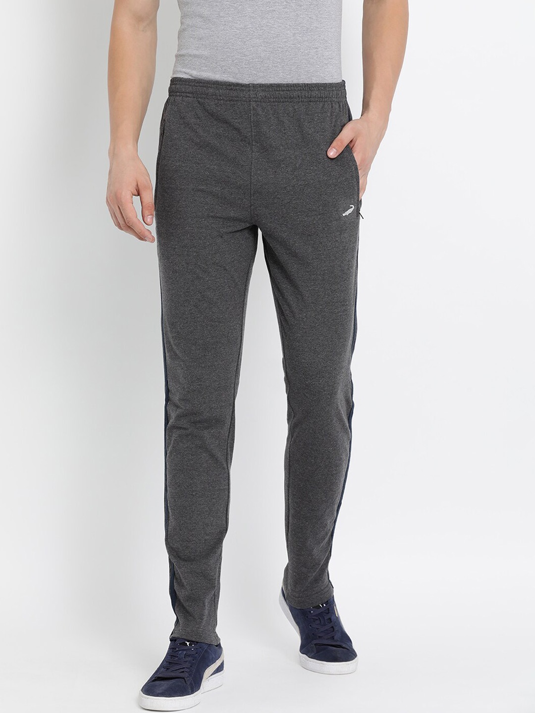 

Crocodile Men Charcoal Grey Solid Slim Fit Cotton Track Pants