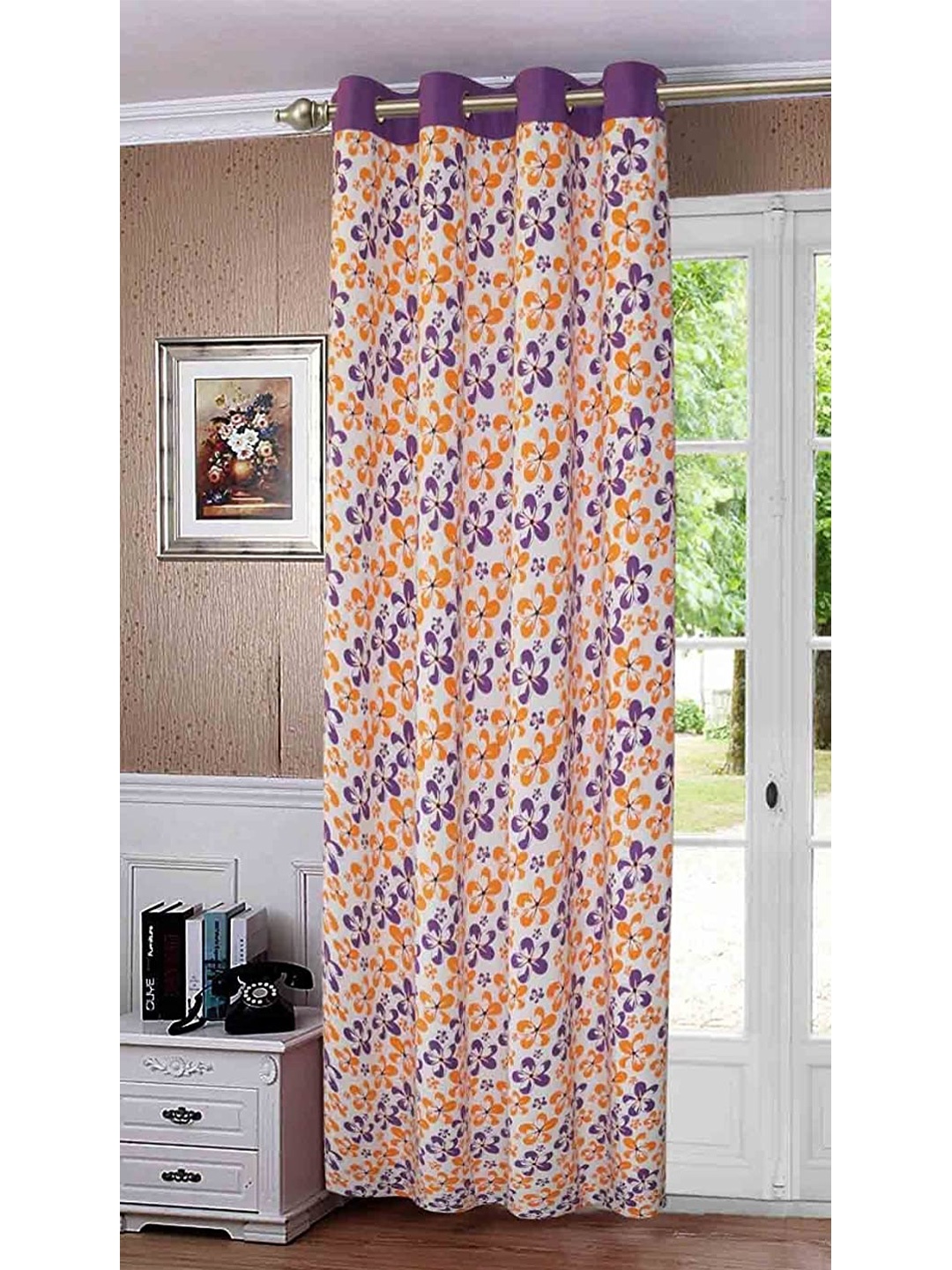 Lushomes Purple & White Floral Door Curtain
