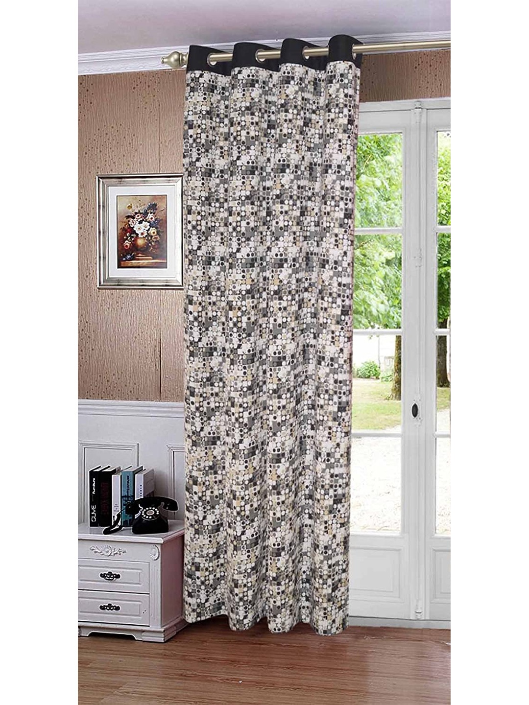 Lushomes Black & White Floral Door Curtain