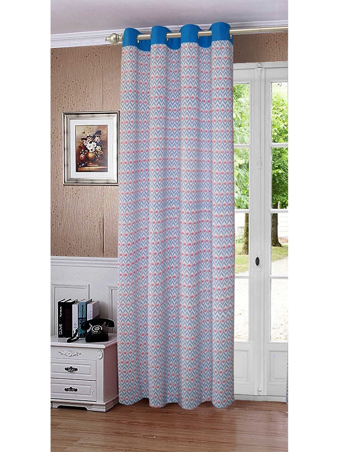 

Lushomes Blue & White Geometric Door Curtain