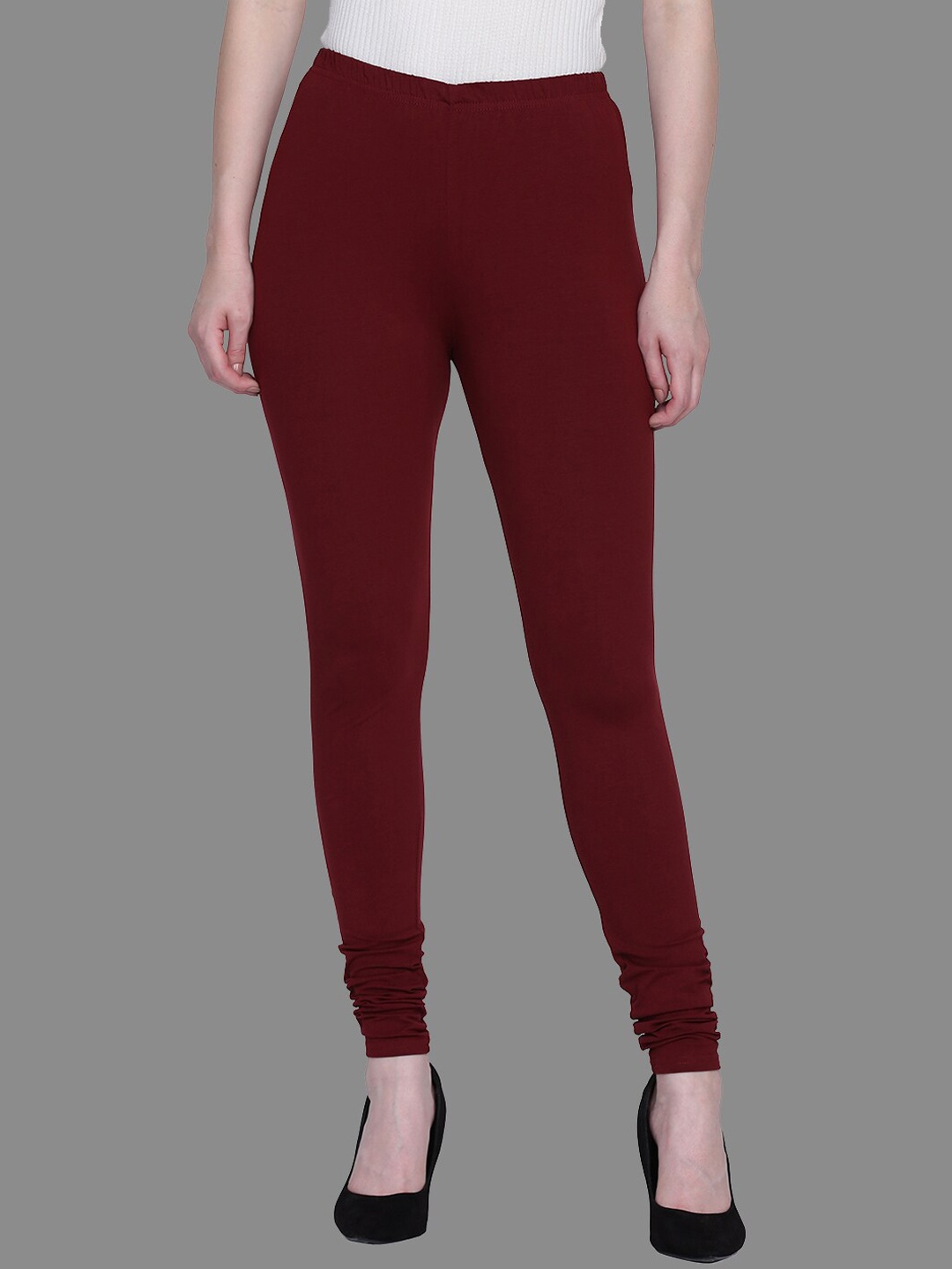 

SPIFFY Women Plus Size Burgundy Slim Fit Solid Churidar Length Leggings