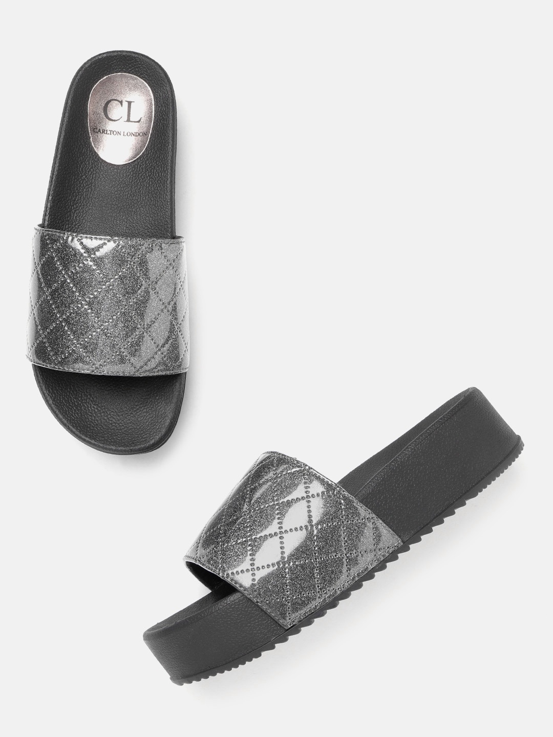 

Carlton London Gunmetal-Toned Quilted Shimmer Flatform Heels, Metallic