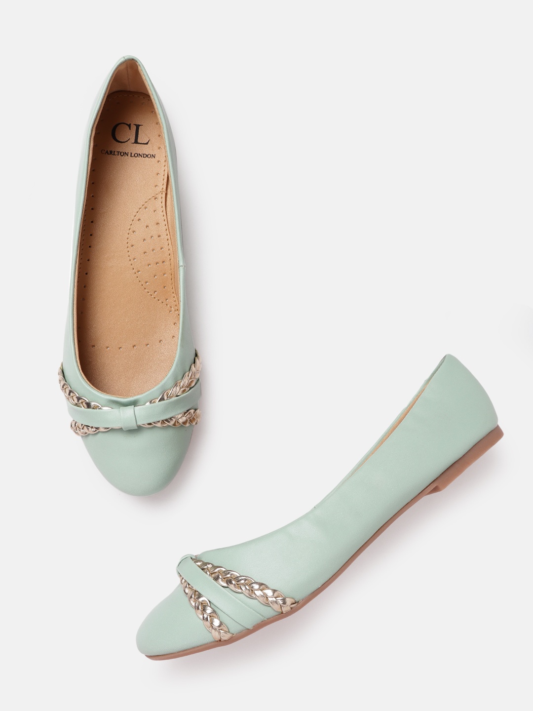 

Carlton London Women Mint Green & Gold-Toned Braided Ballerinas