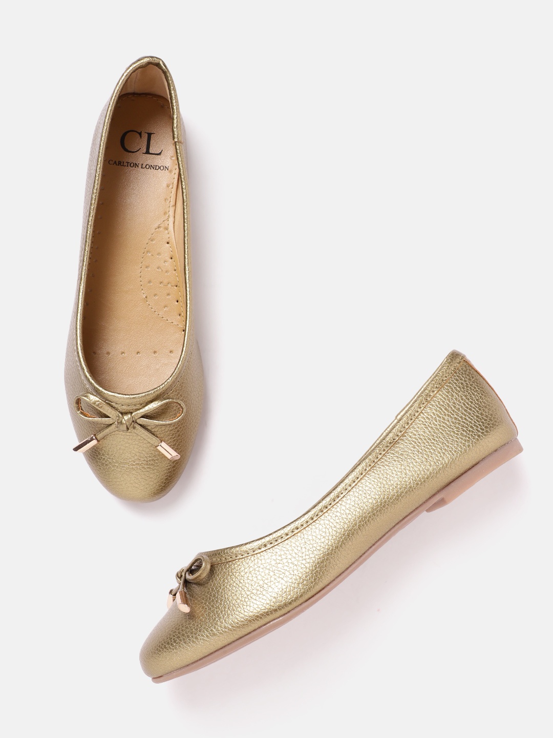 

Carlton London Women Textured Ballerinas With Bow Detail, Gold