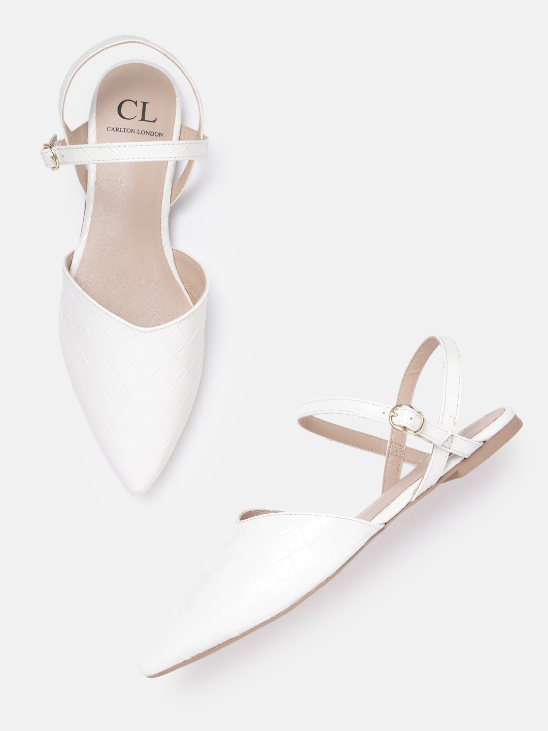 

Carlton London Women White Basketweave Textured Mules