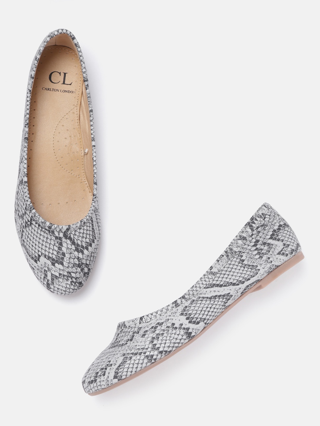 

Carlton London Women Grey & Black Snakeskin Print Ballerinas