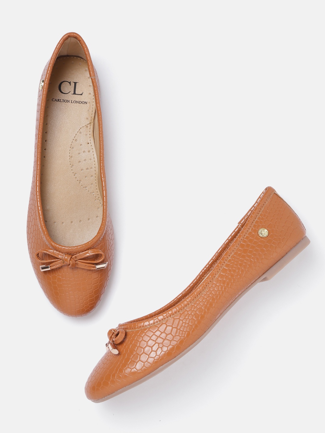 

Carlton London Women Tan Brown Textured Ballerinas with Bow Detail