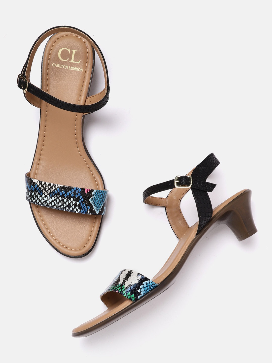 

Carlton London Women Multicoloured Snakeskin Textured Block Heels, Multi