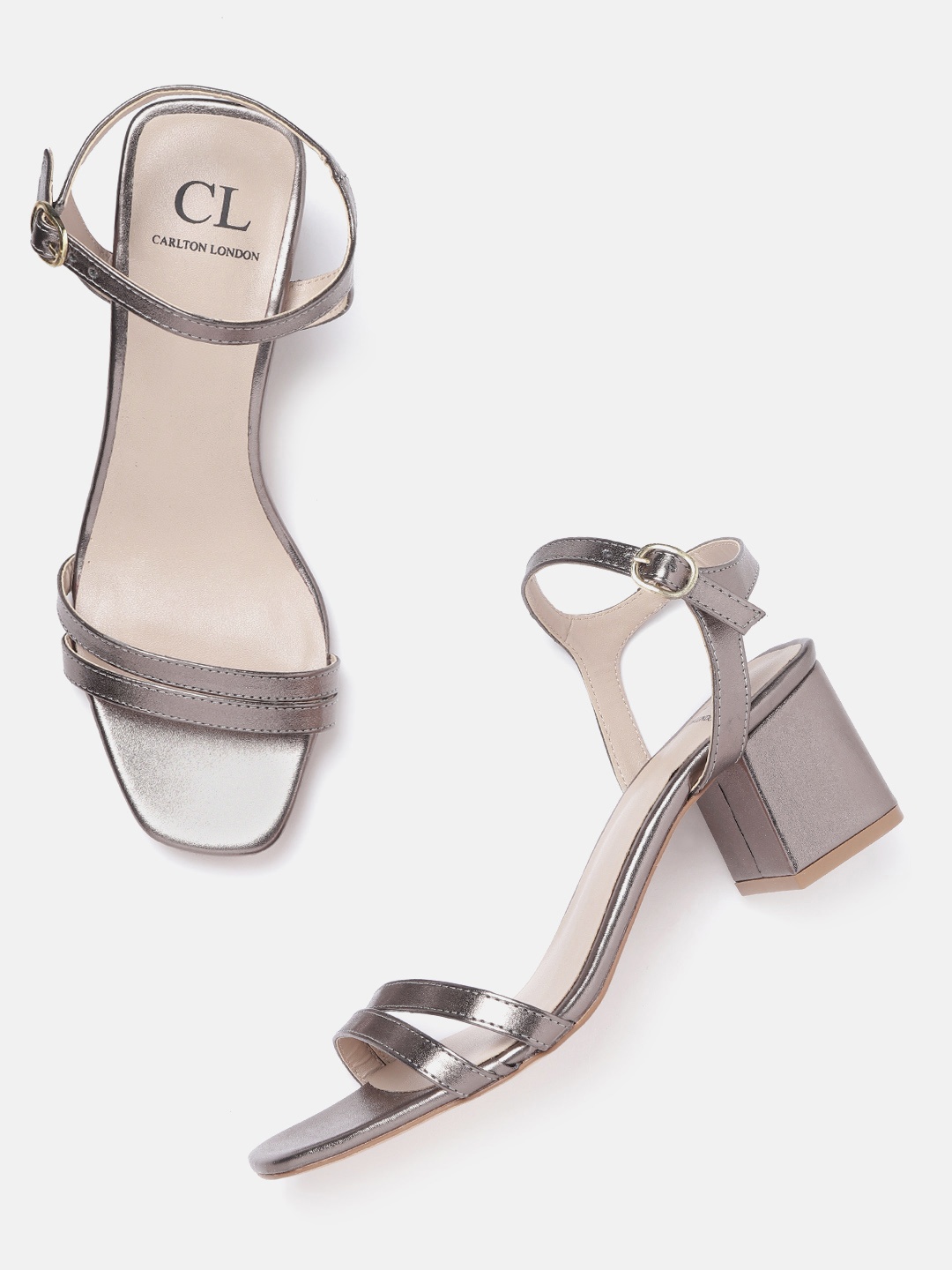 

Carlton London Women Gunmetal-Toned Solid Block Heels, Metallic