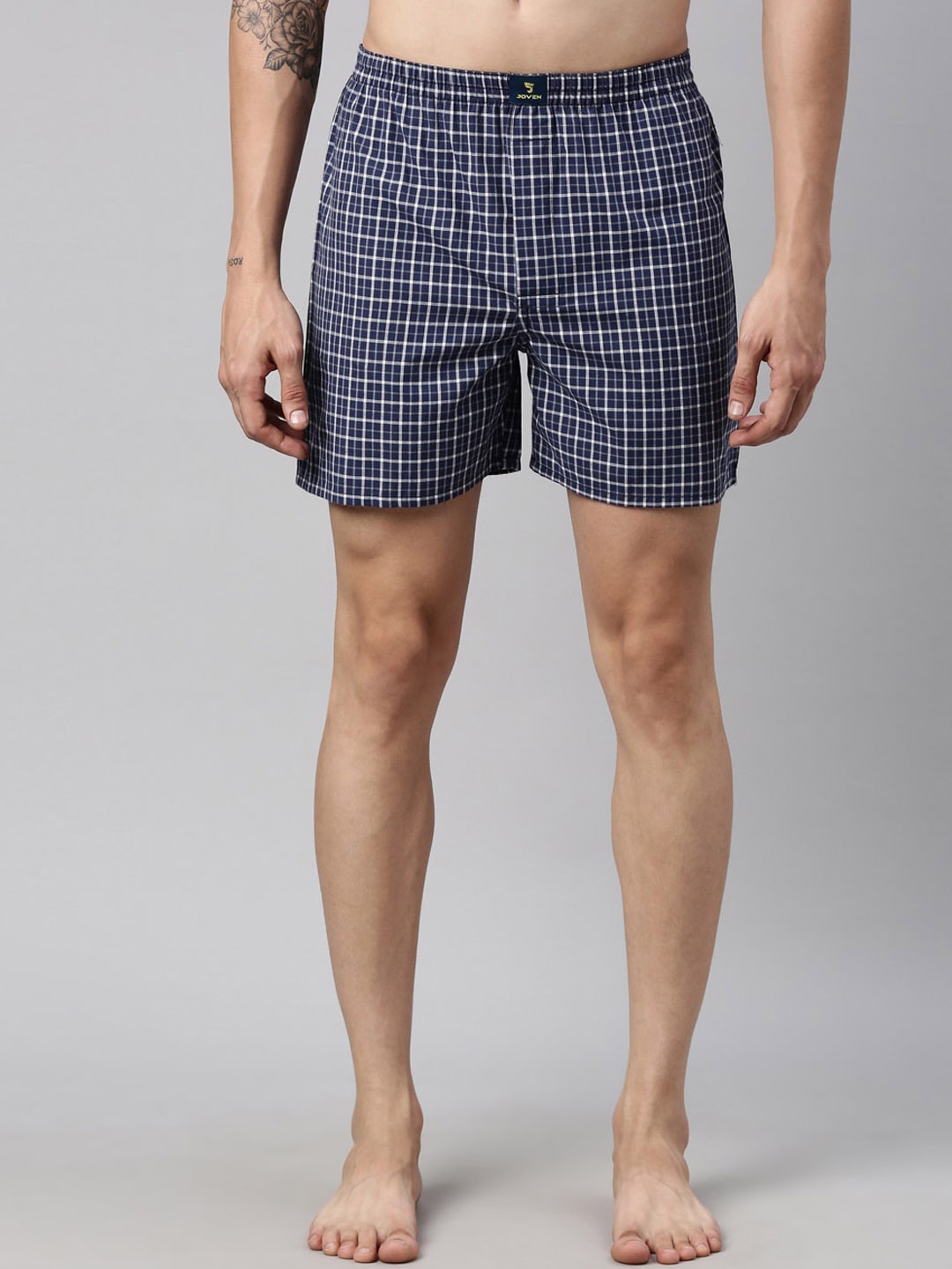 

Joven Men Blue & White Checked Pure Cotton Boxers