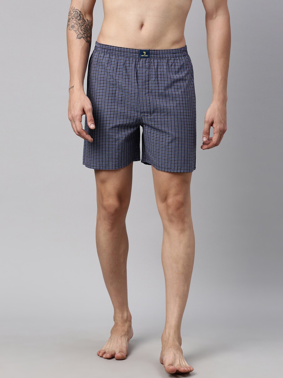 

Joven Men Blue & Black Checked Pure Combed Cotton Boxers JB-125