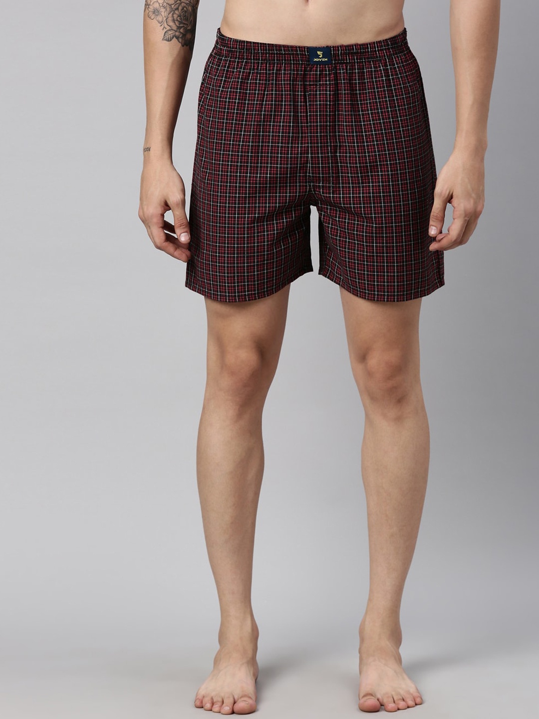 

Joven Men Maroon & White Checked Cotton Boxers